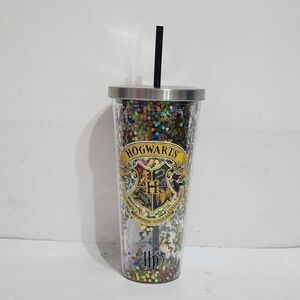 Harry Potter Tumbler - Hogwarts Glitter Cup with Straw - 20 oz